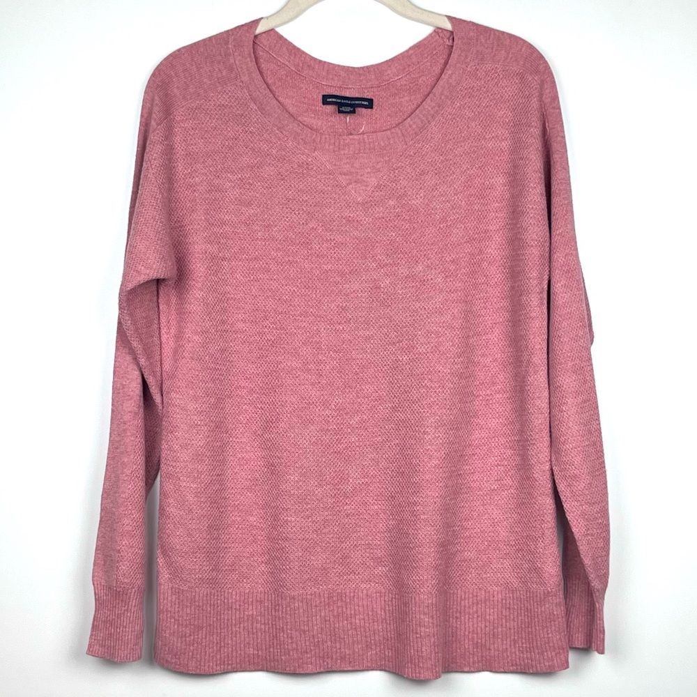 American Eagle Sweater Size Small Pink Knit Long Sleeve Soft Waffle Textured